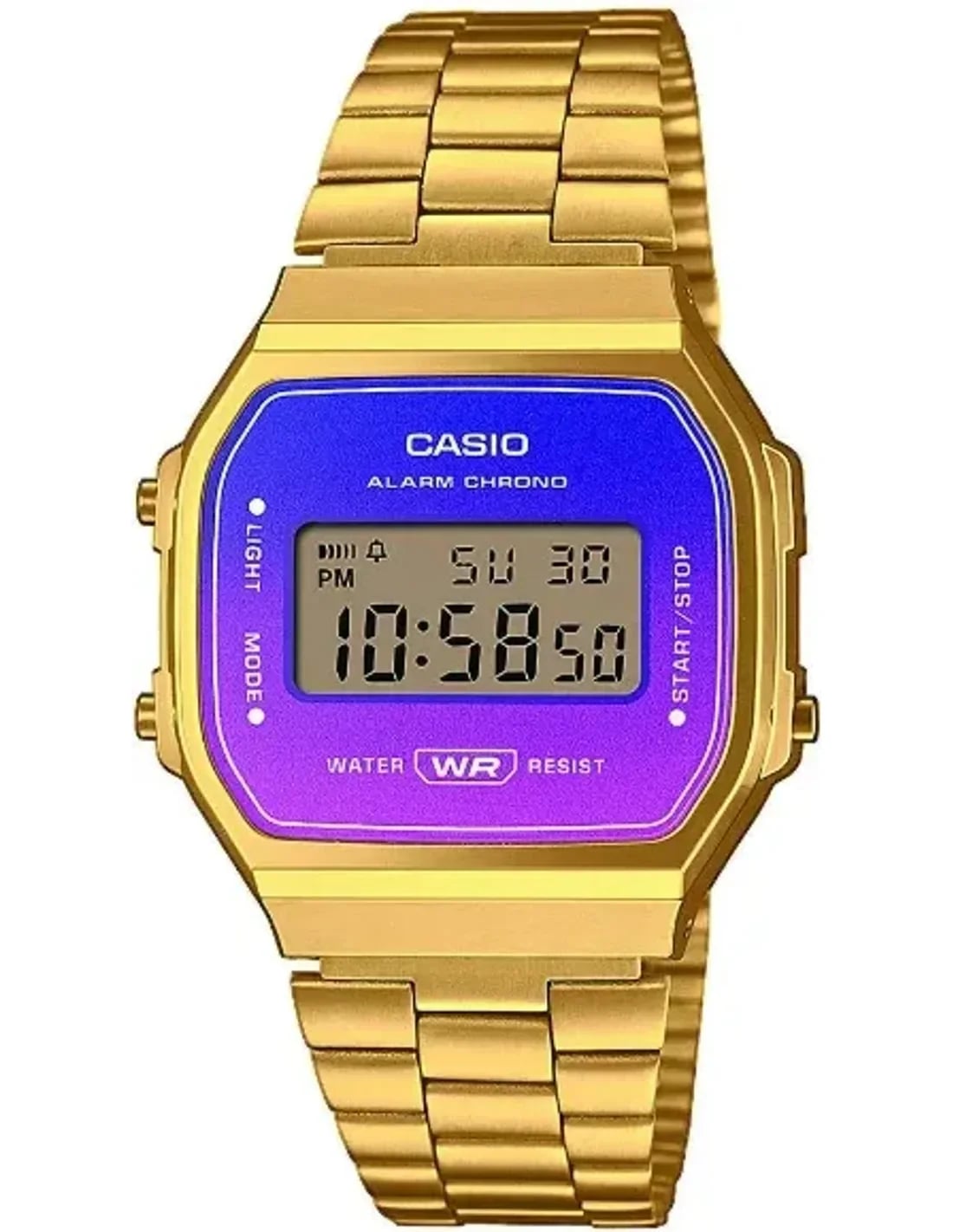 Montre Casio A168WERG-2AEF dorée cadran dégradé violet rose digital