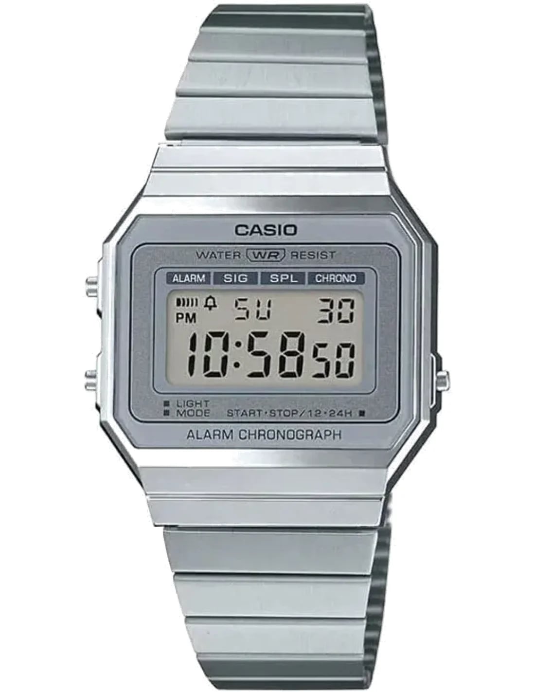 Montre Casio A700WE-1ADF unisexe cadran argent bracelet acier inoxydable