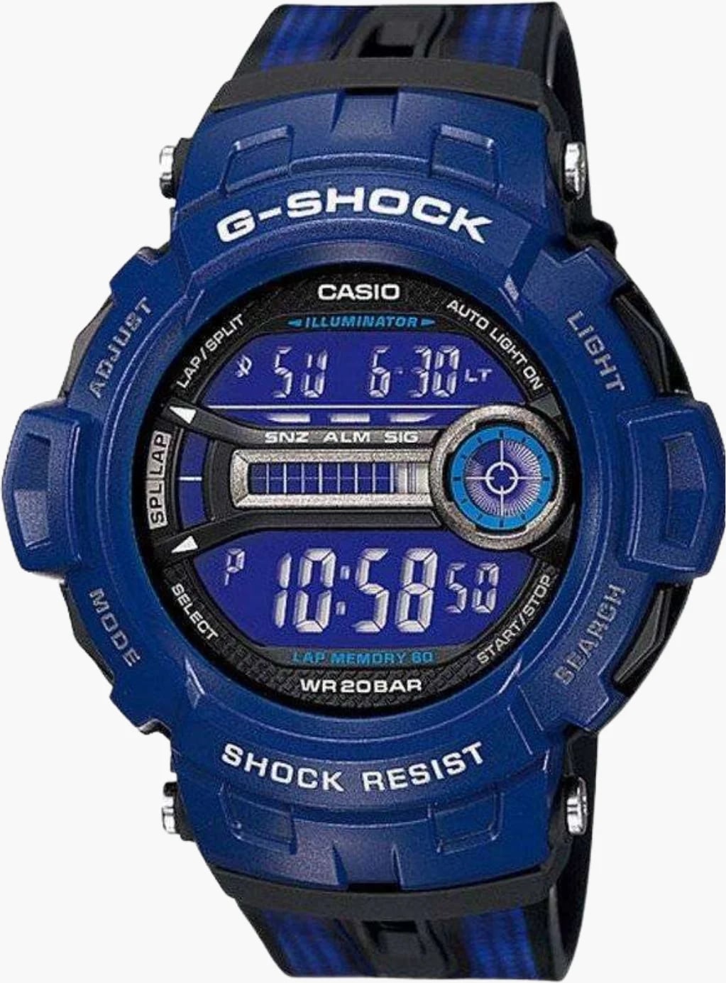 Montre Casio GD-200-2ER au cadran bleu et gris avec affichage numérique rétroéclairé et design robuste