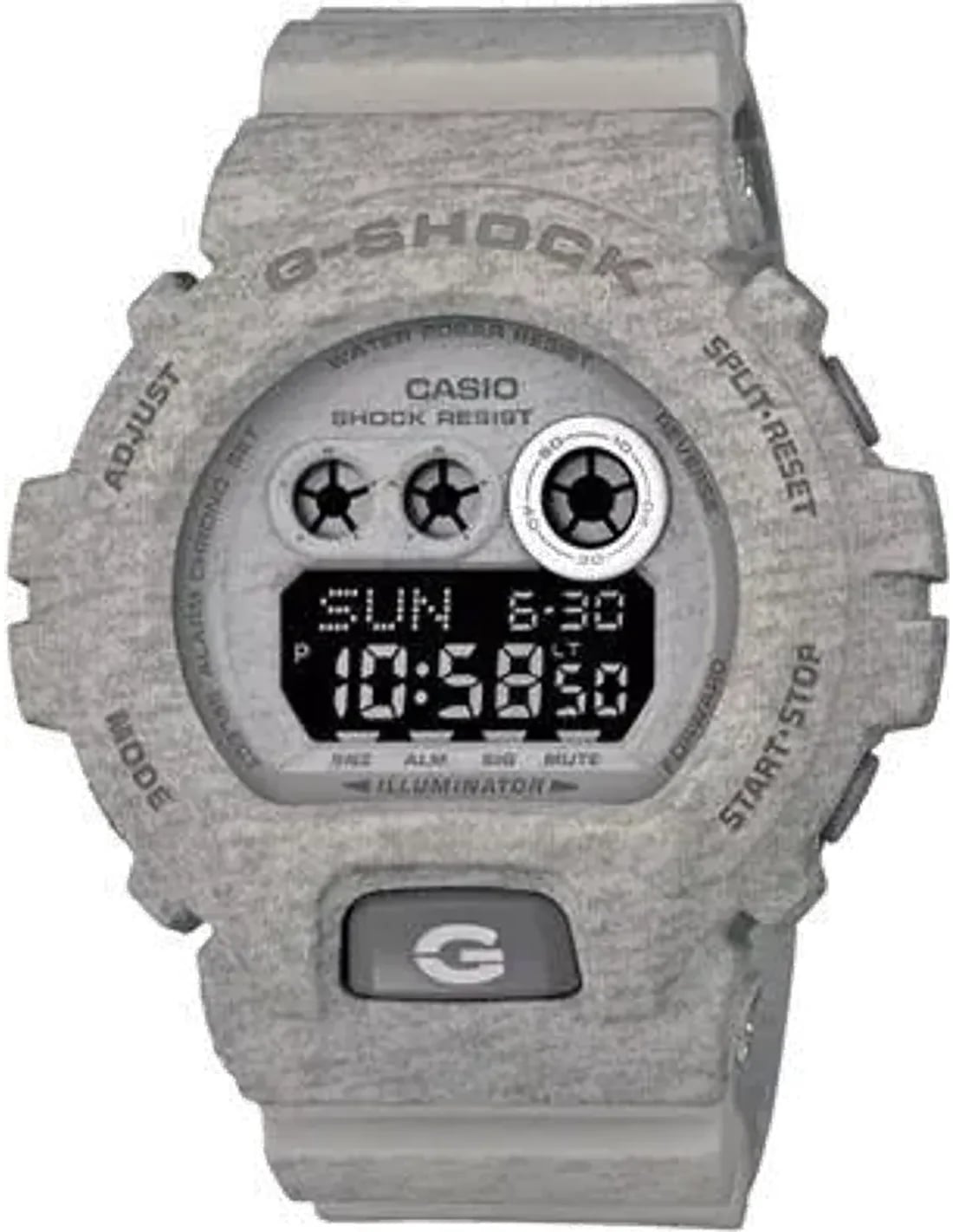Montre Casio GD-X6900HT-8ER cadran gris avec affichage digital et couronne latérale, design robuste et sportif