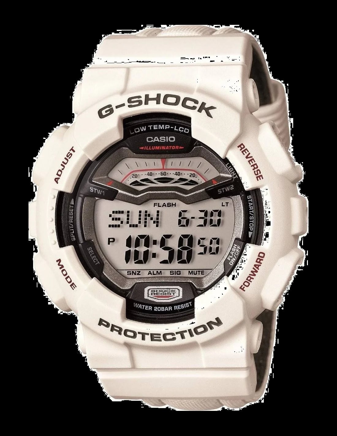 Montre Casio GLS-100-7ER blanche au cadran large et chiffres noirs, style G-Shock robuste et décontracté