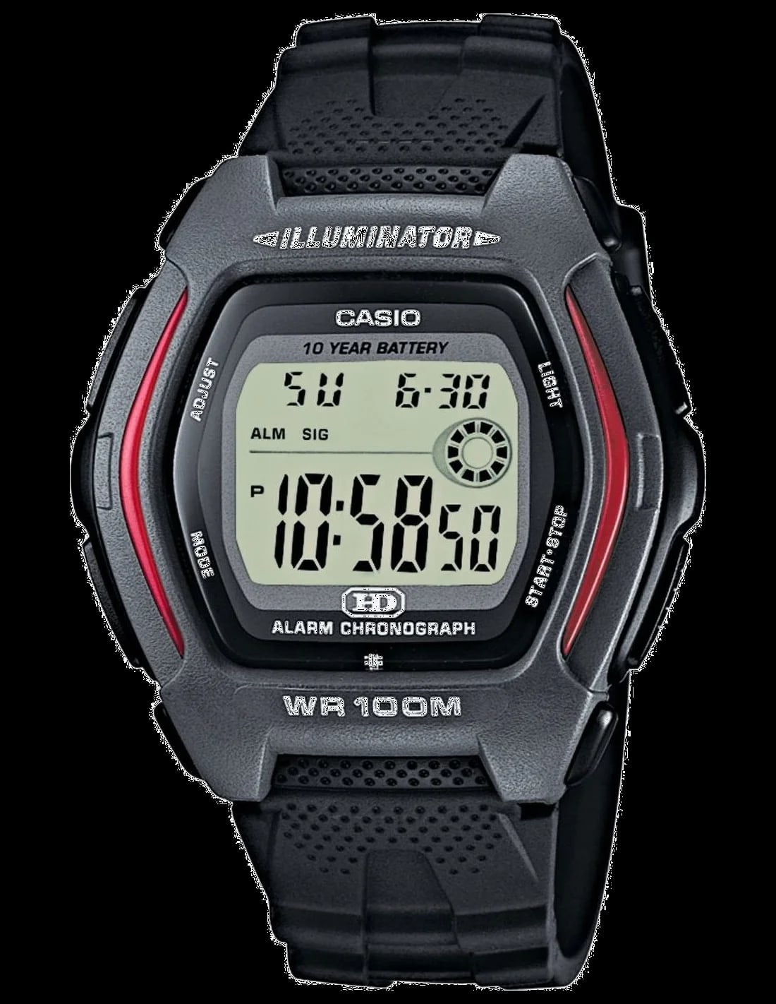 Montre Casio HDD-600-1AVES noire sur fond noir, design robuste et lisible au quotidien