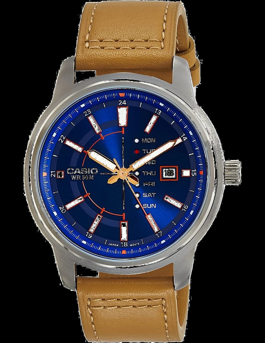 Montre Casio MTP-E128L-2A2V homme cadran bleu bracelet cuir