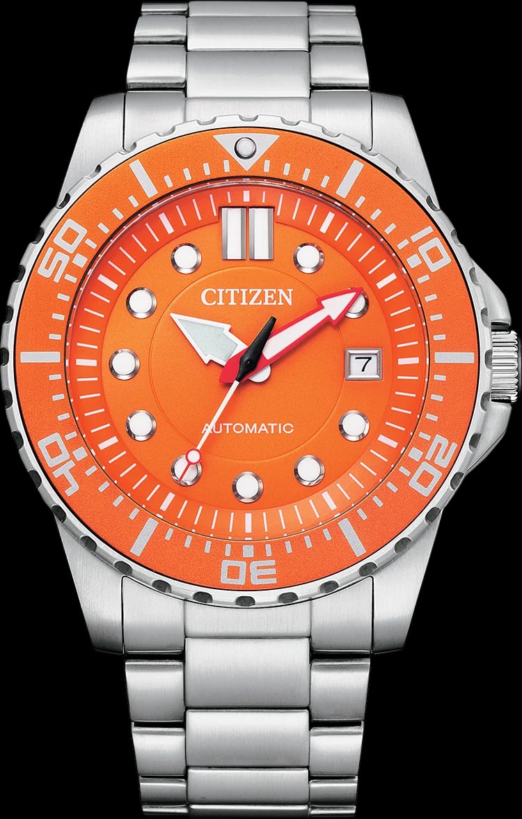 Montre Citizen NJ0128-80X homme cadran orange bracelet acier inoxydable