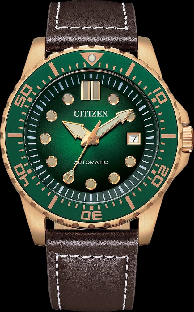 Montre Citizen NJ0173-18X homme cadran vert bracelet cuir