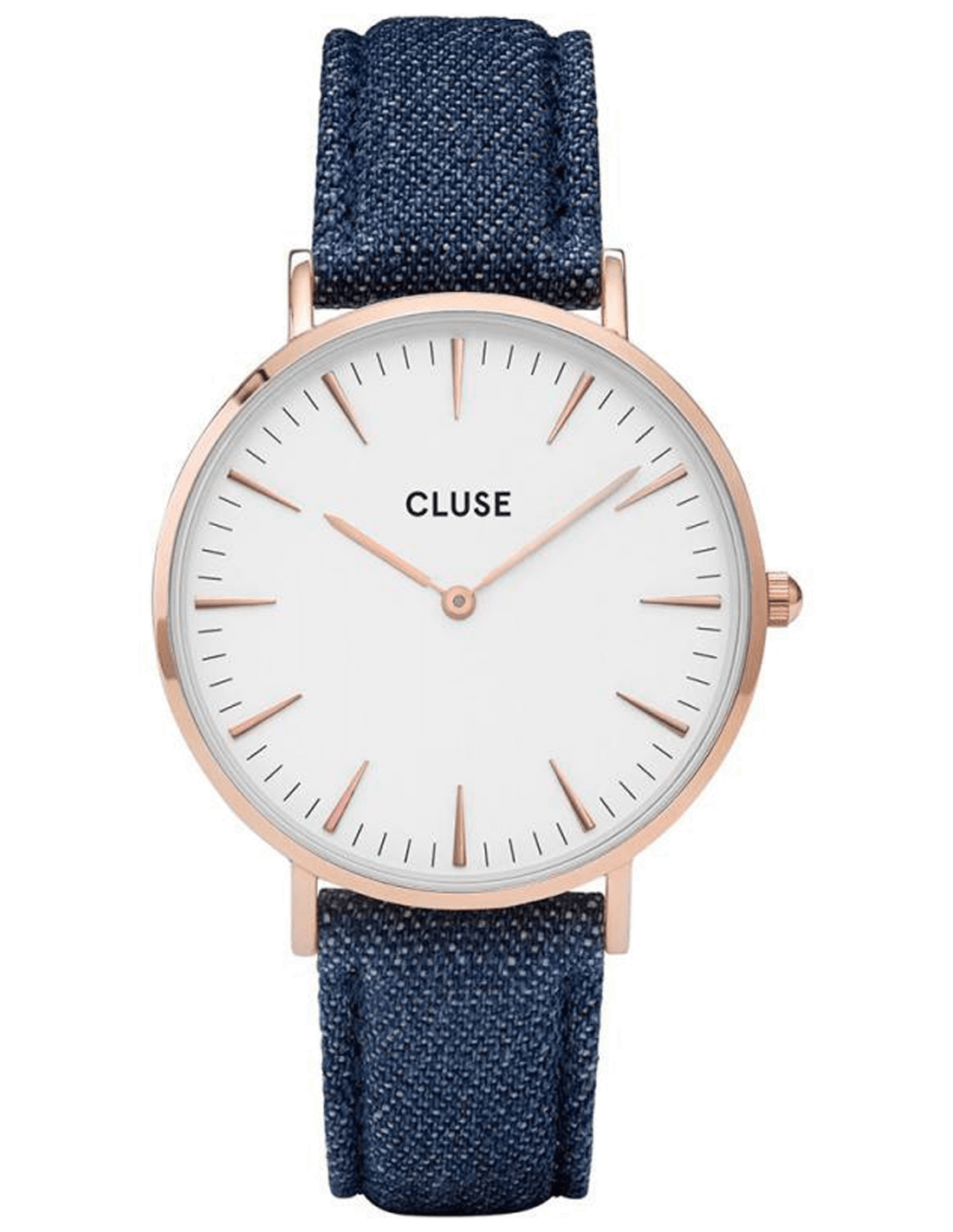 Montre Cluse CL18025 avec cadran blanc minimaliste et aiguilles fines dorées sur fond épuré
