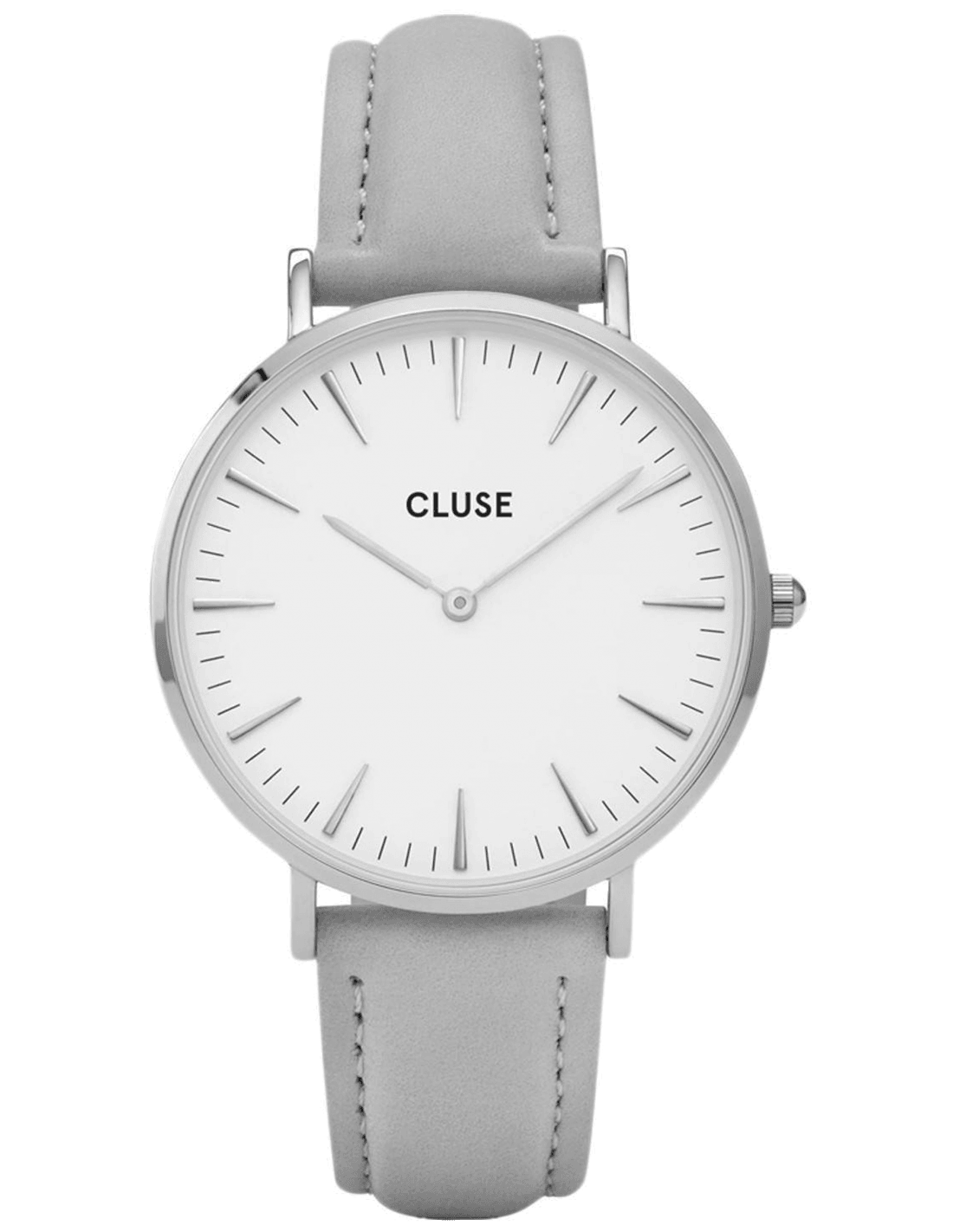 Montre Cluse CL18215 au cadran blanc épuré, aiguilles fines et index bâtons, style minimaliste chic