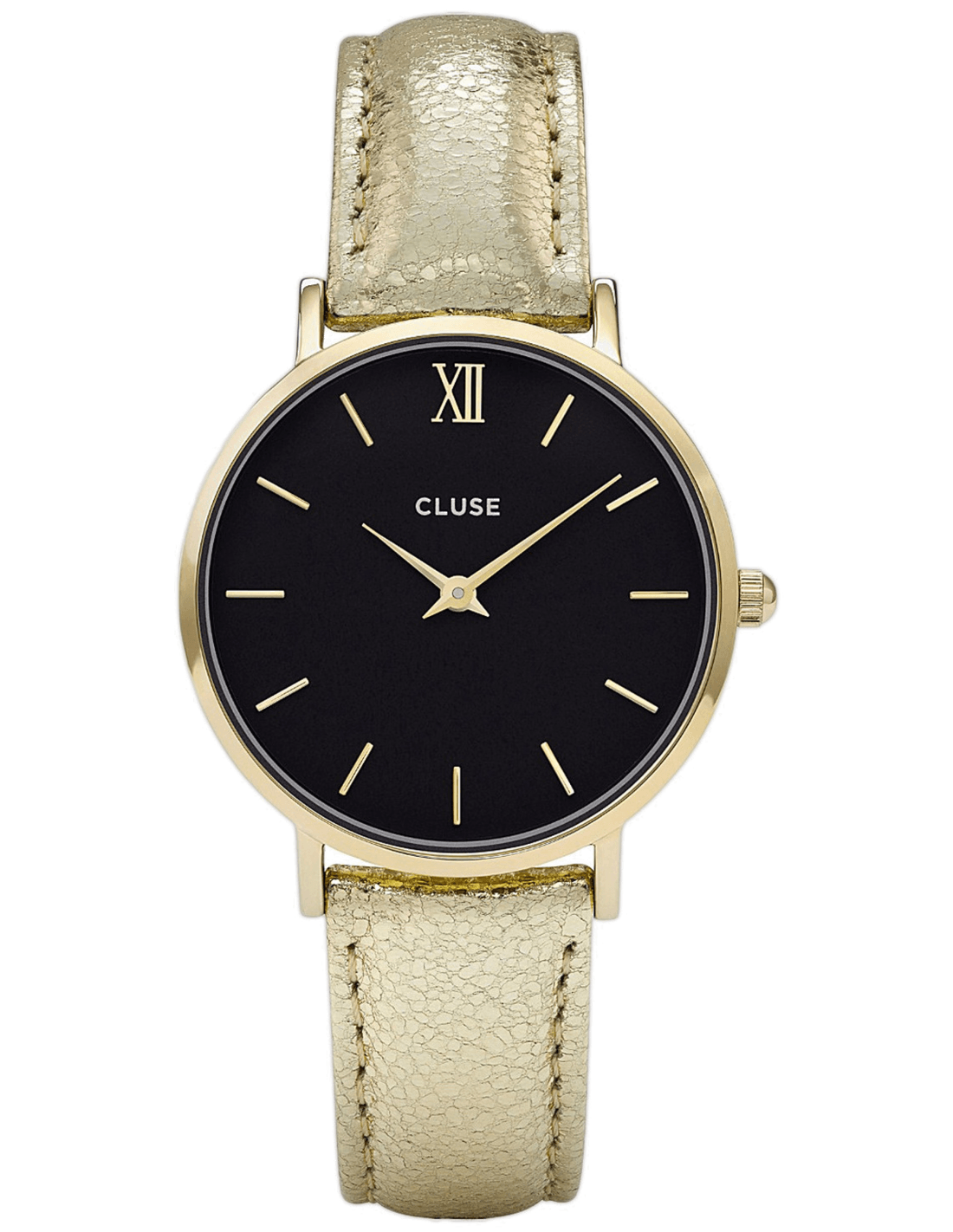Montre Cluse CL30037 au cadran blanc laqué minimaliste et aiguilles fines dorées, style épuré et élégant