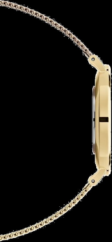 Montre Daniel Wellington Petite 28mm bracelet maille milanaise or profil latéral