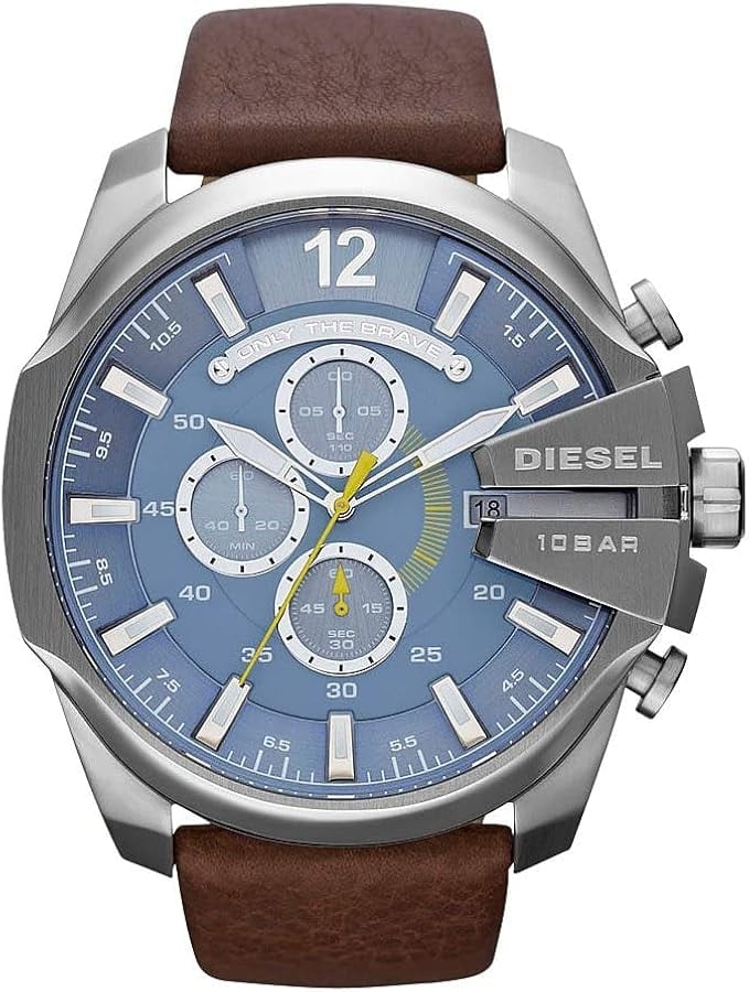 Montre Diesel DZ4281 Mega Chief cadran bleu bracelet cuir marron homme