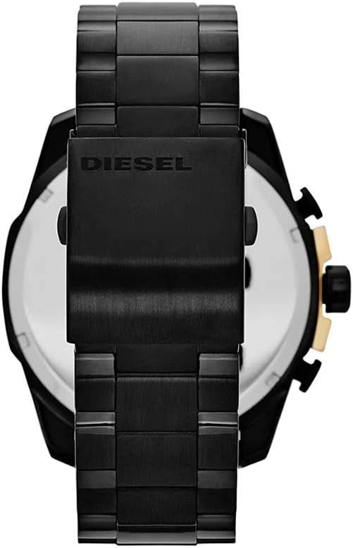Gros plan cadran Diesel DZ4338 index bâtons chiffres chronomètre noir