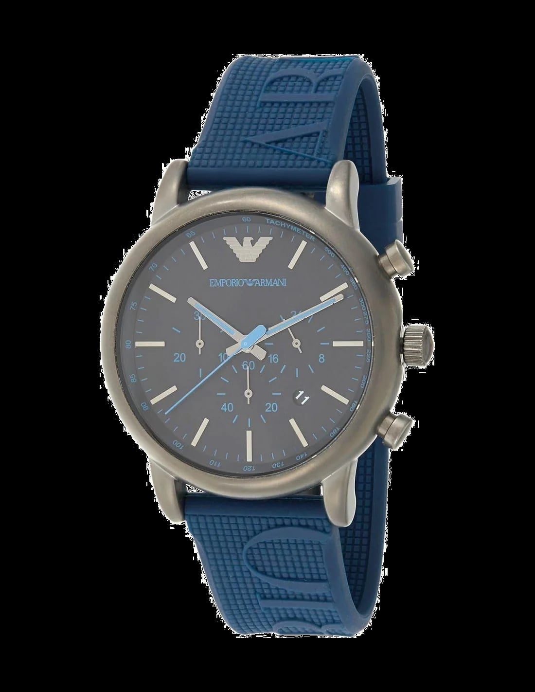 Montre Emporio Armani AR11023 avec cadran bleu soleillé et index bâtons argentés