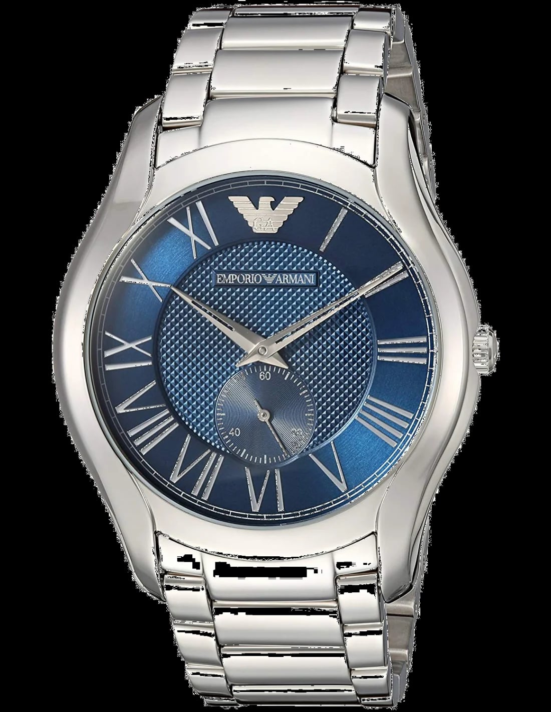 Montre Emporio Armani AR11085 au cadran blanc, aiguilles et index bâtons argentés, style habillé épuré
