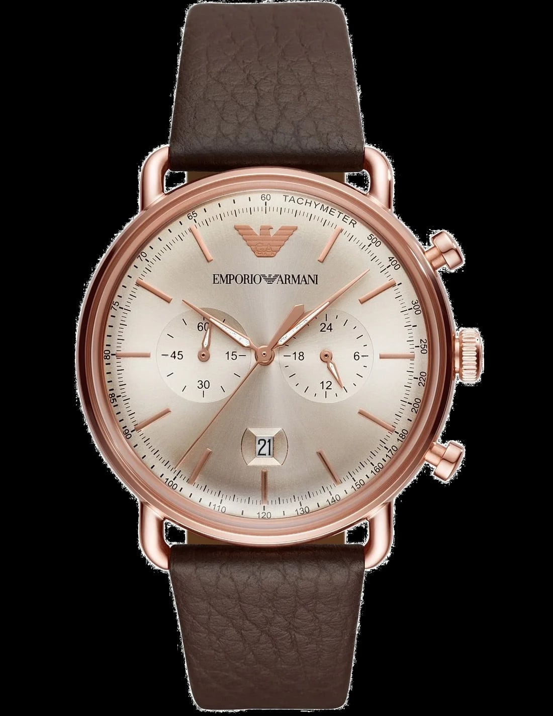 Montre Emporio Armani AR11106 cadran bleu soleil, acier brossé, style aviateur moderne