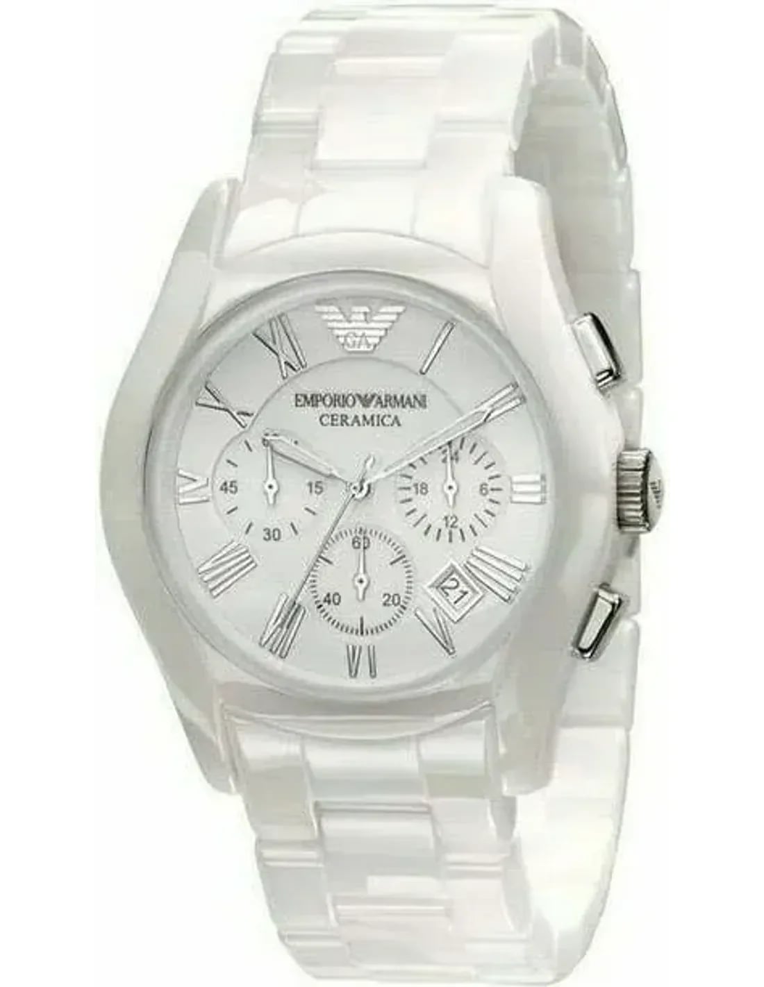 Montre Emporio Armani AR1403 cadran blanc pur avec index bâton et logo noir, design minimaliste élégant