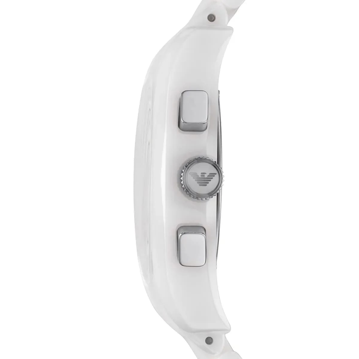 Détail cadran Emporio Armani AR1403 index appliqués argentés, aiguilles dauphine, guichet date à 3h, lisibilité optimale