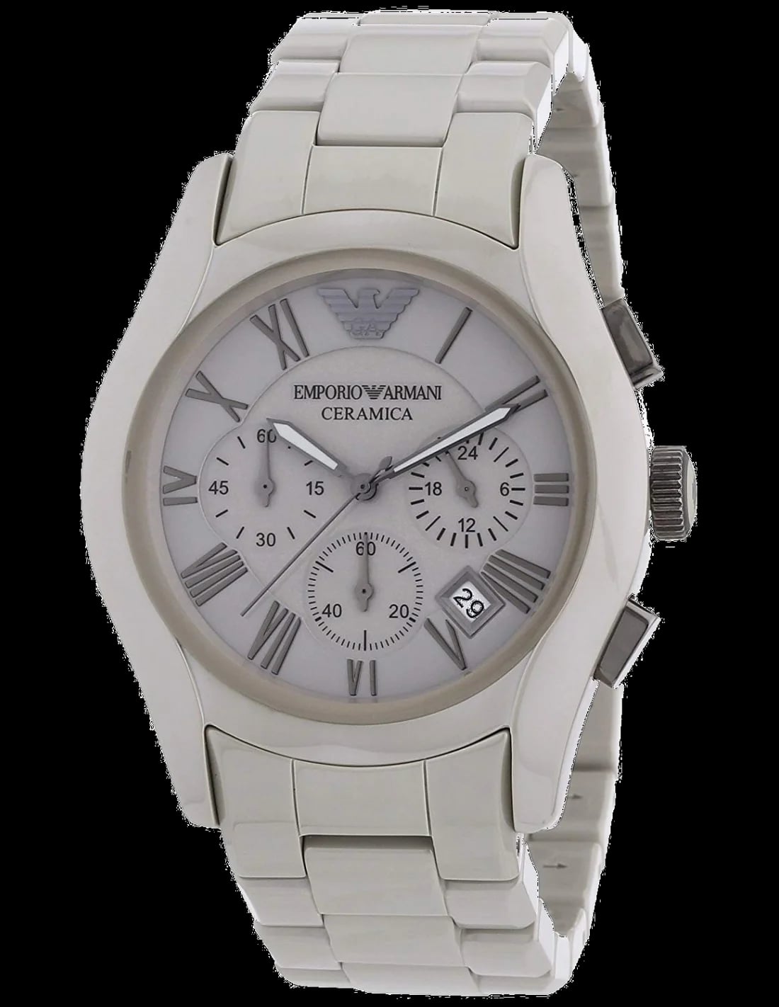 Montre Emporio Armani AR1459 au cadran noir soleillé, index bâtons et aiguilles argentées, style sobre et sportif