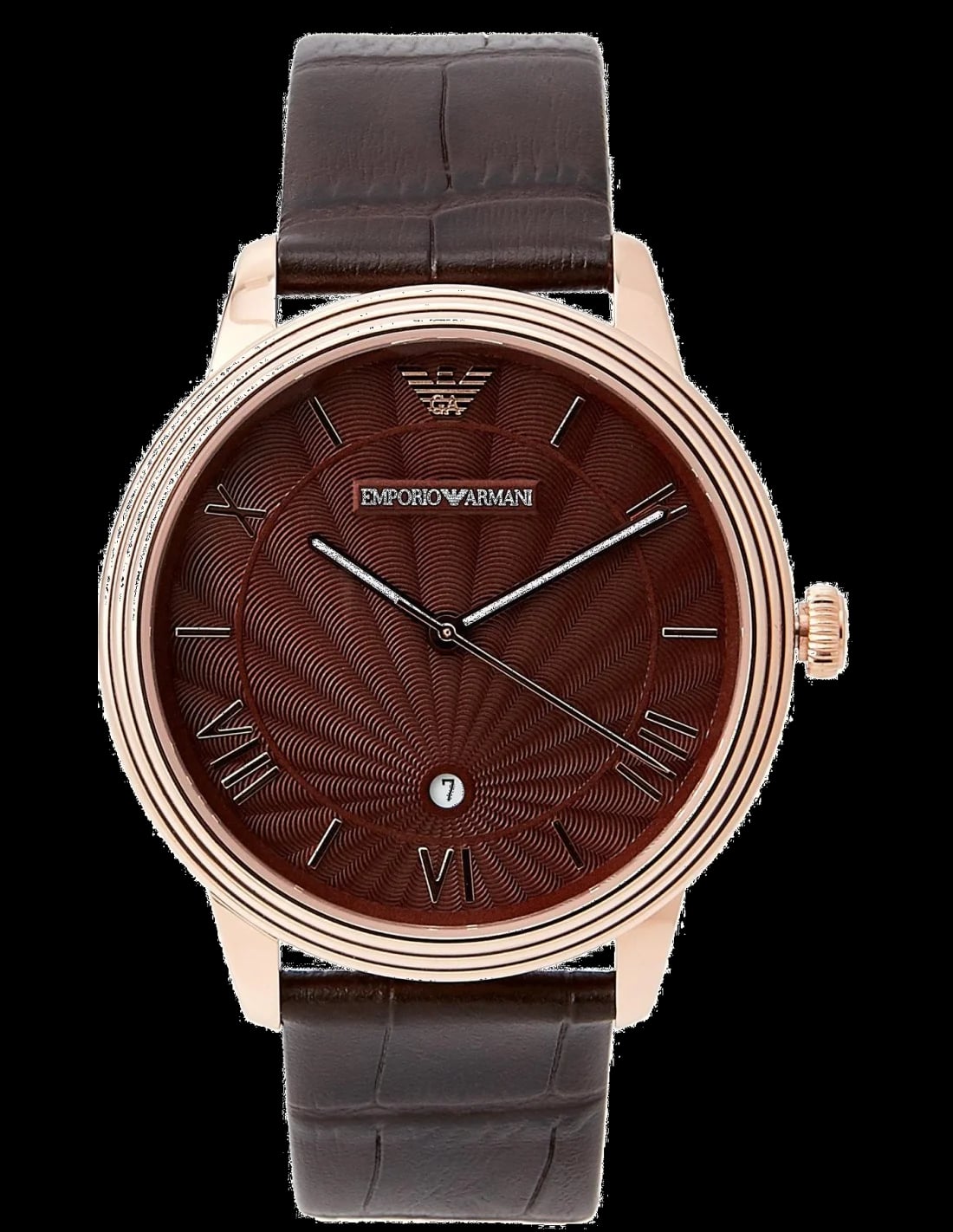 Montre Emporio Armani AR1613 cadran noir soleil, index bâtons argentés, aiguilles dauphine, date à 3h