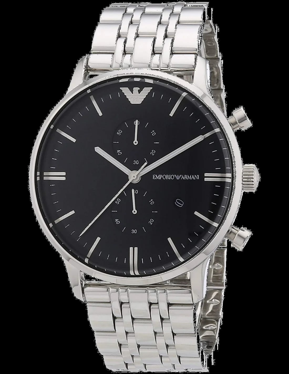 Montre Emporio Armani AR1648 avec cadran bleu profond et aiguilles argentées sur fond soleillé