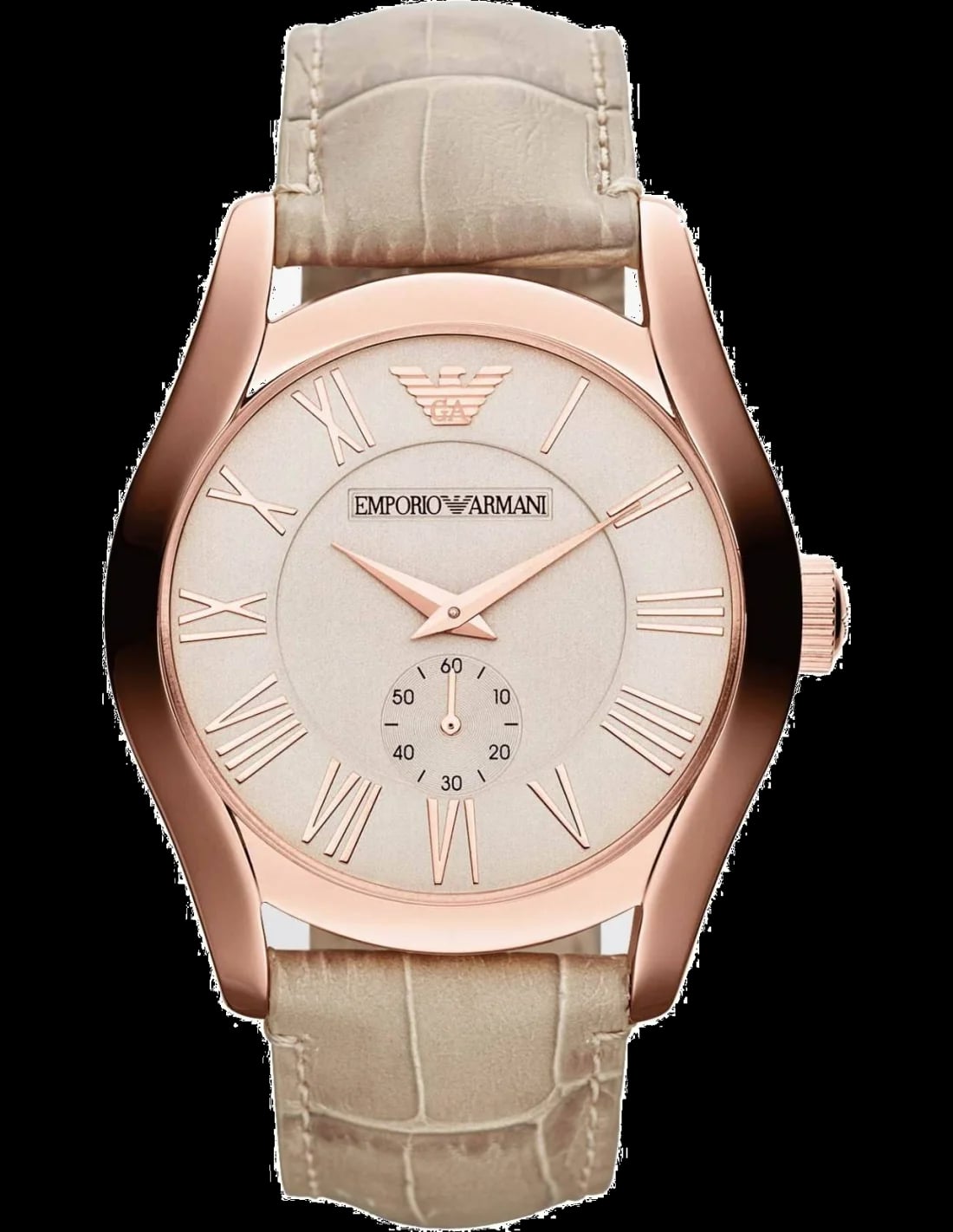 Montre Emporio Armani AR1667 cadran marron soleil, aiguilles bâtons argentées, index appliques, style classique élégant