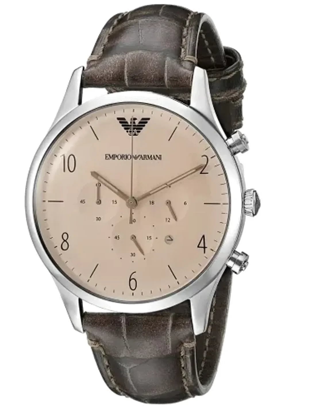 Montre Emporio Armani AR1878 cadran marron soleillé, aiguilles dorées, look classique et sobre