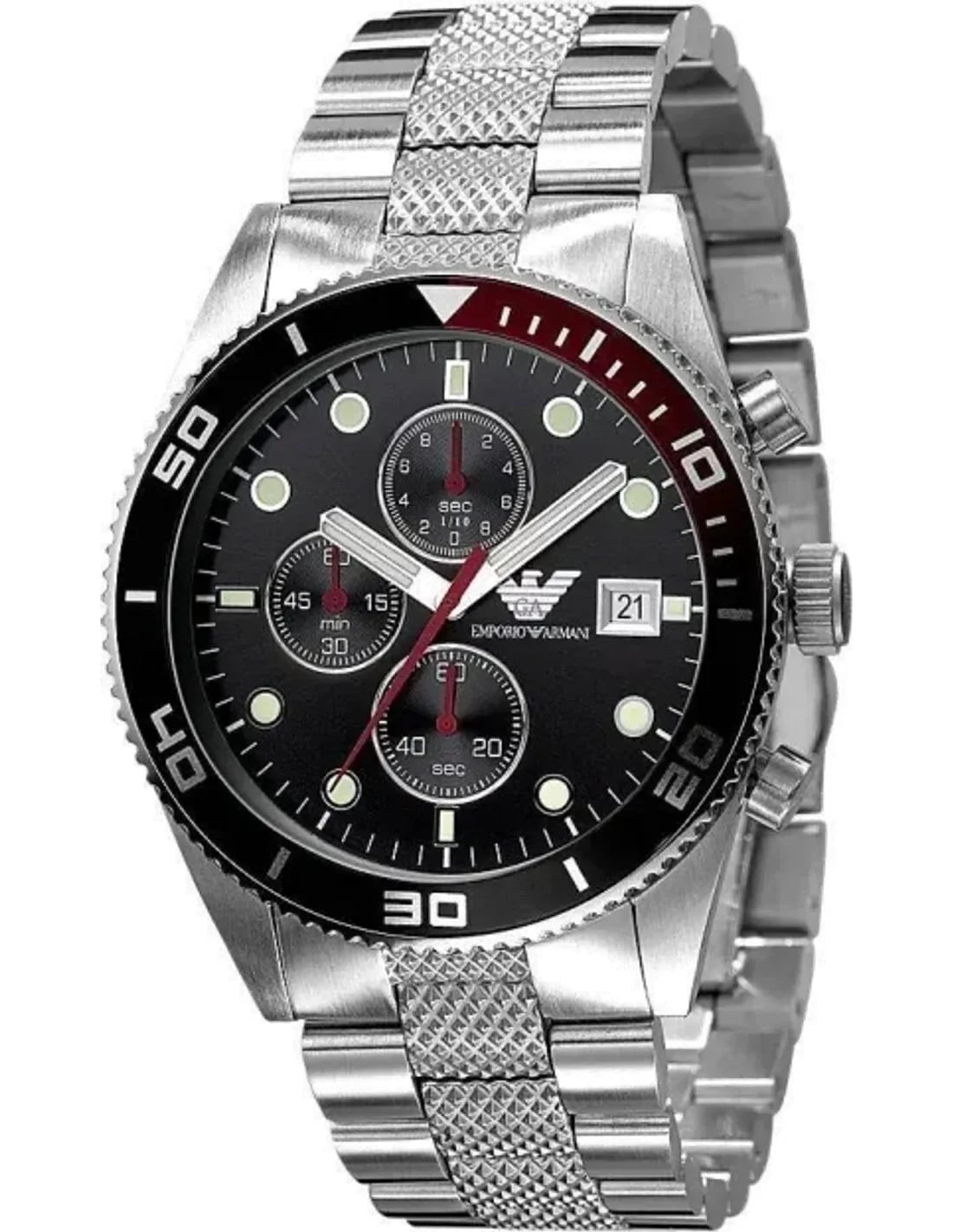 Montre Emporio Armani AR5855 au cadran noir soleillé et aiguilles argentées