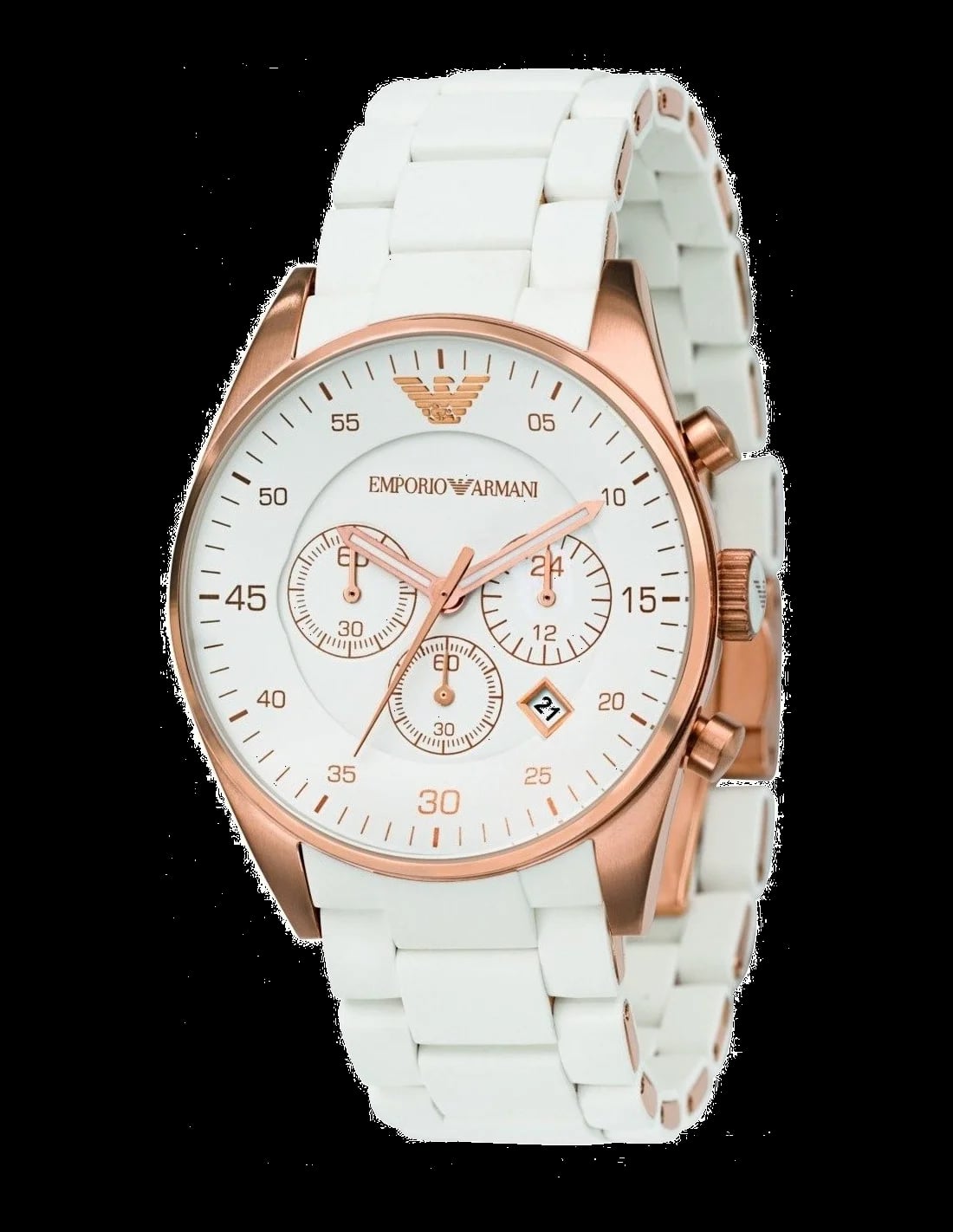 Montre Emporio Armani AR5919 au cadran blanc épuré sur bracelet silicone blanc, style sportif chic
