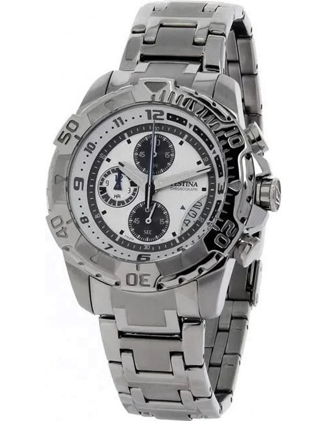 Montre Festina F16358/1 au cadran argenté soleillé, index bâtons et aiguilles dauphine, style classique et sportif