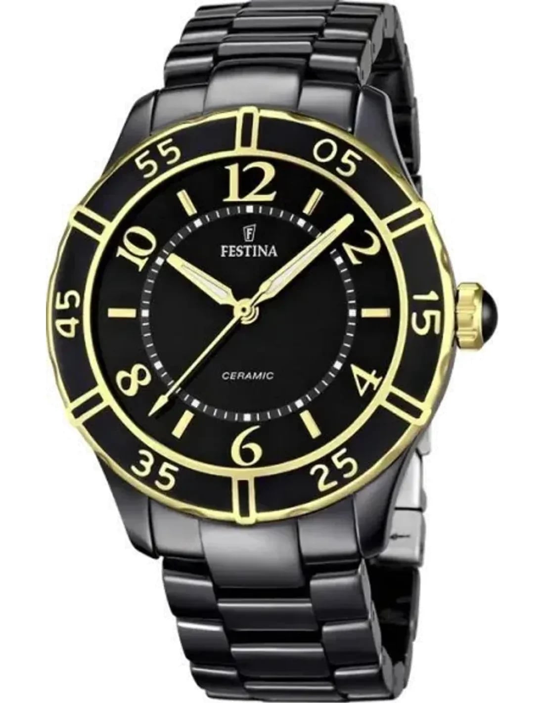 Montre Festina F16633/2 en céramique noire, cadran gris soleillé et lunette diamantée pour un style chic et moderne