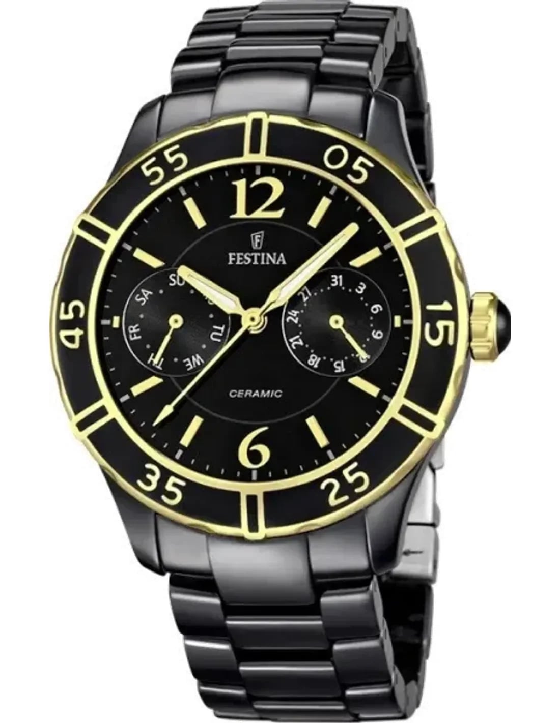 Montre Festina F16634/2 cadran noir sunburst, index argentés, aiguilles luminescentes, date à 3h, style sport chic