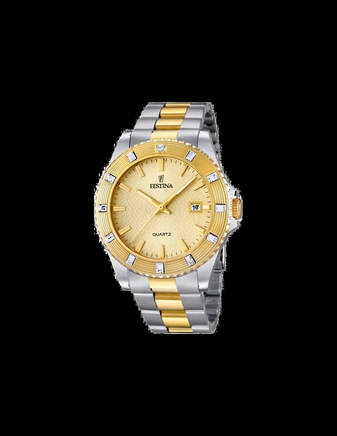Montre Festina F16688/2 cadran blanc nacré avec index dorés et aiguilles bicolores, style élégant