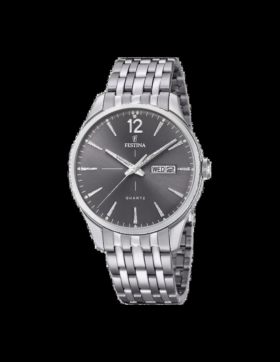 Montre Festina F20204/2 argentée métallique avec cadran blanc et index bâtons pour un look sobre et élégant