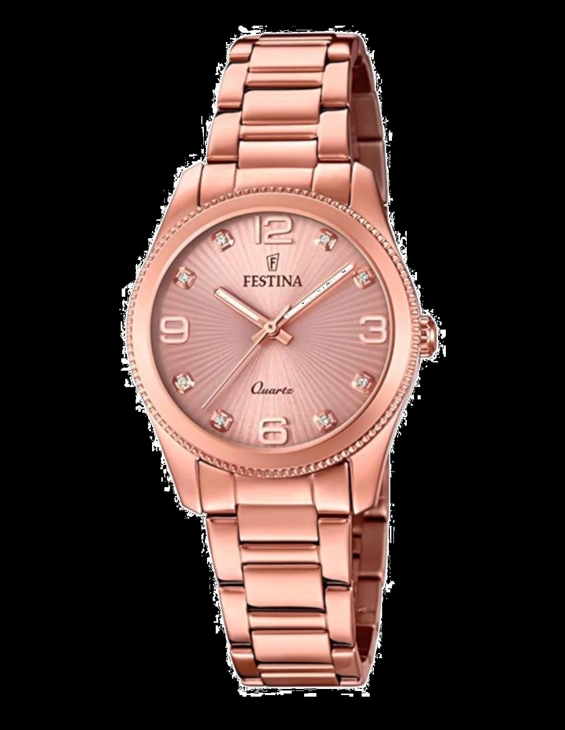Montre Festina F20211/1 vue principale cadran argenté soleil, aiguilles baton et index appliques, style classique sport chic