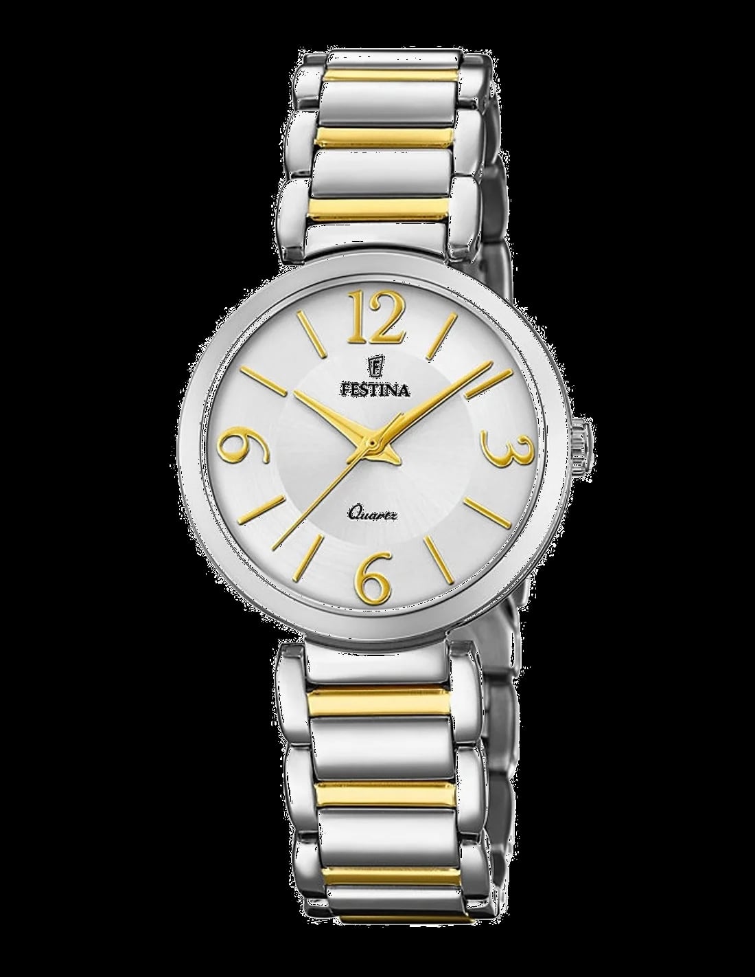 Montre Festina F20213/1 cadran argenté guilloché avec index bâtons et aiguilles dorées, style chic et quotidien