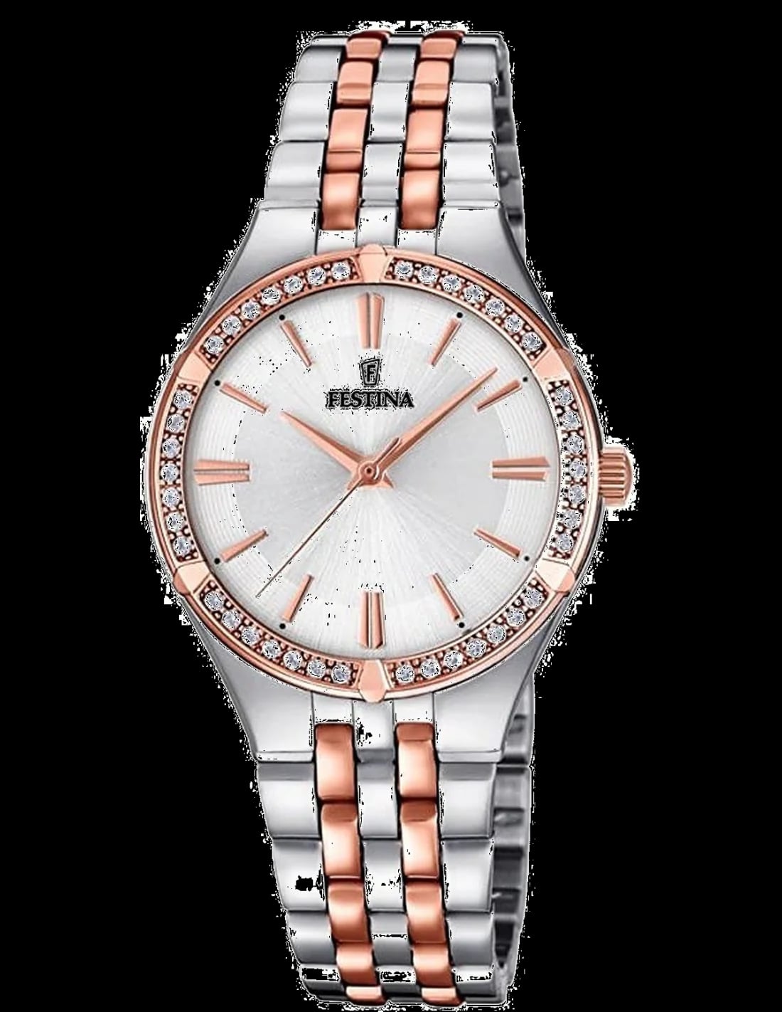 Montre Festina F20224/2 au cadran blanc nacré, aiguilles dorées et index bâton pour un style chic et lumineux