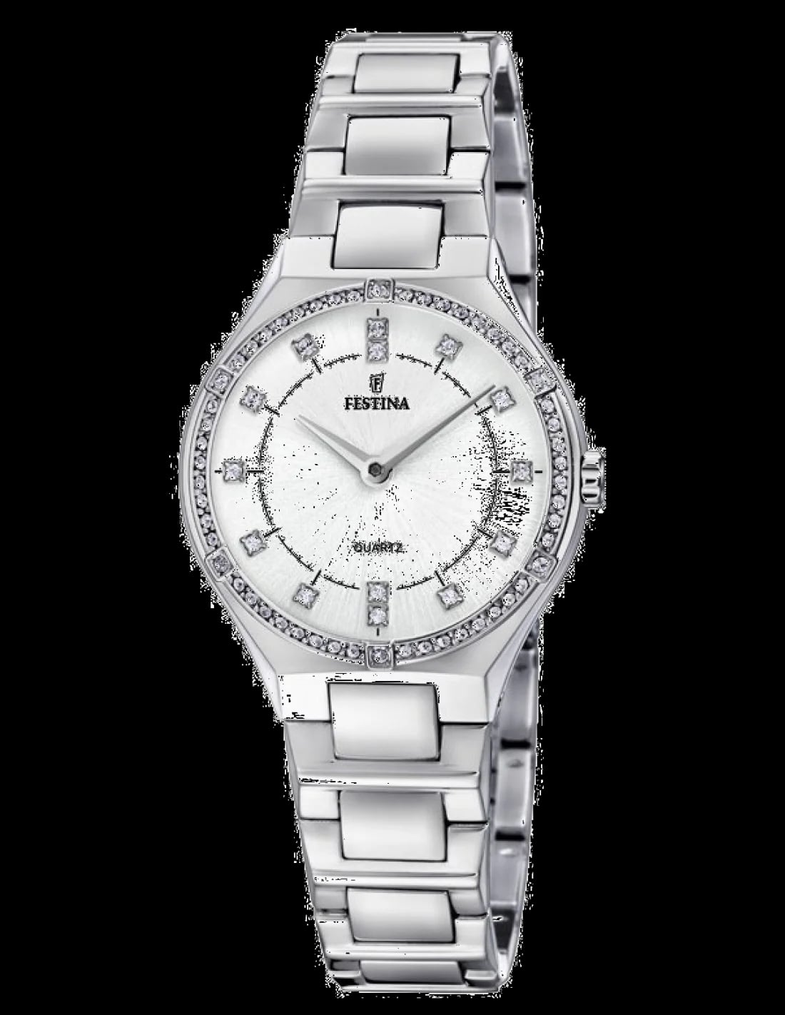 Montre Festina F20225/1 cadran argenté soleillé, aiguilles bâton et index appliqués pour lisibilité optimale