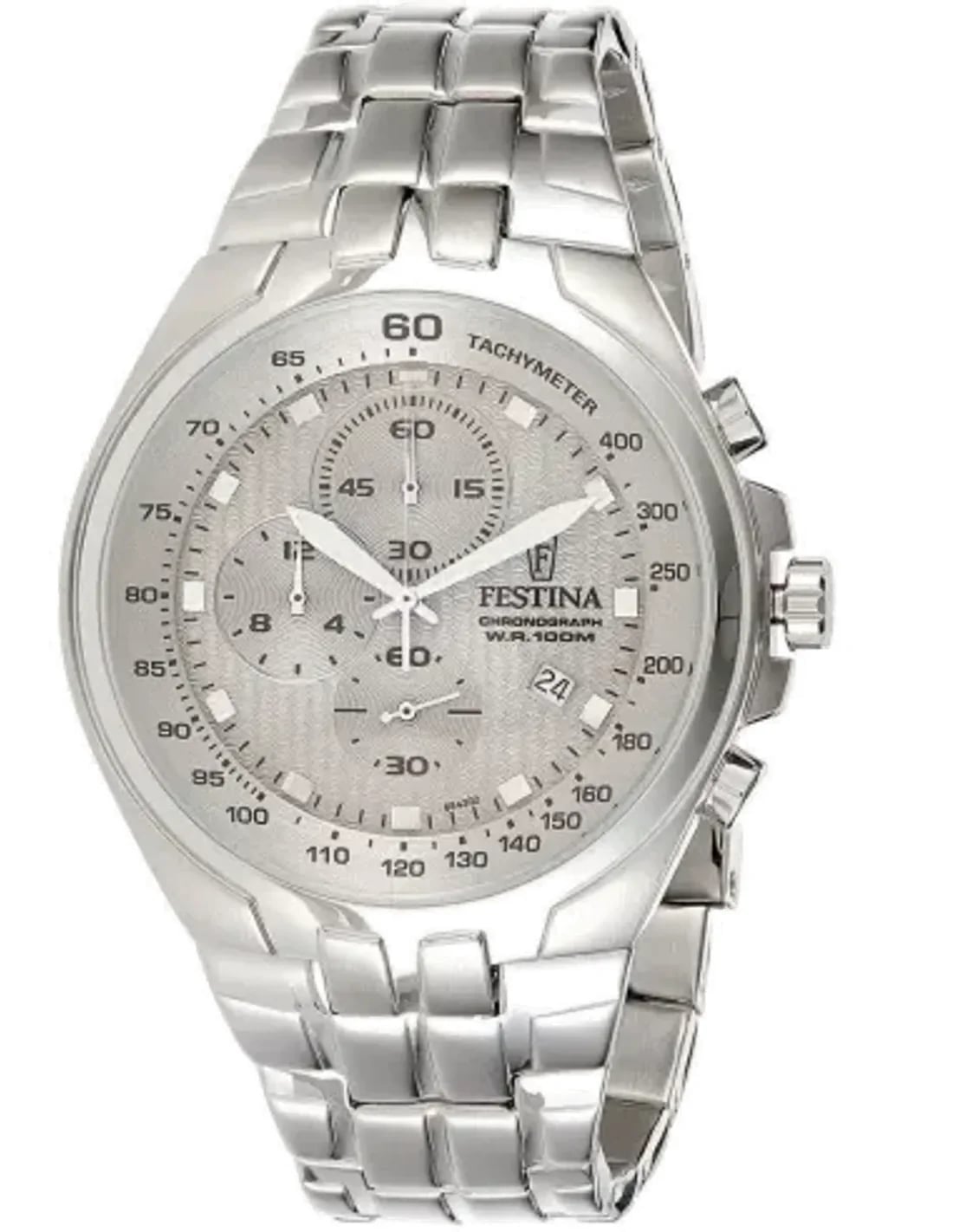 Montre Festina F6843/2 au cadran argenté avec index bâtons et aiguilles luminescentes, style sportif élégant