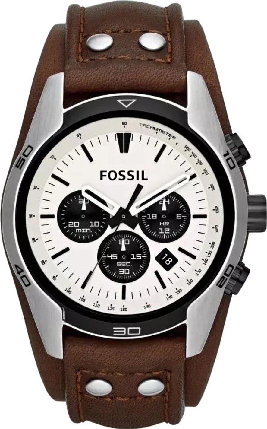 Montre Fossil CH2890 homme cadran blanc bracelet cuir
