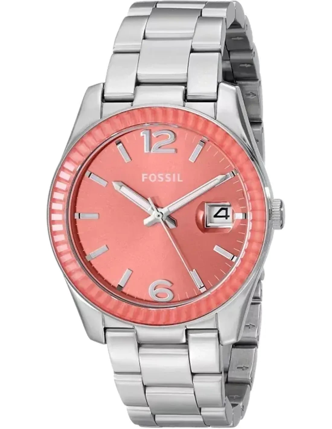 Montre Fossil ES3729 au cadran rose soleil avec index dorés et aiguilles bâton style classique moderne