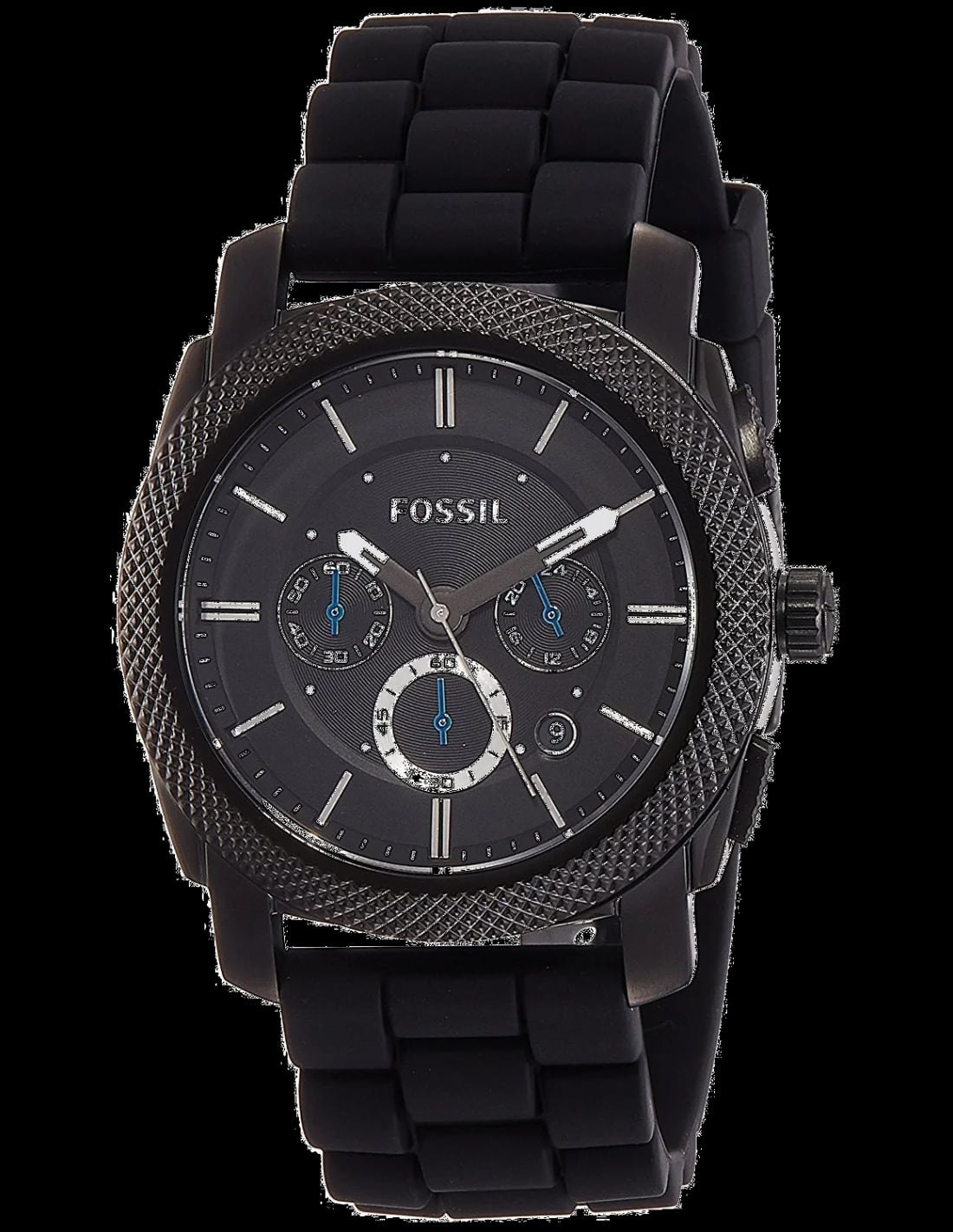 Montre Fossil FS4487 homme cadran noir rond 45mm bracelet silicone