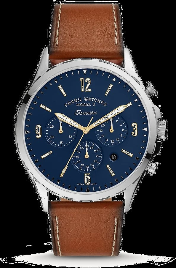 Montre Fossil FS5607 homme cadran bleu bracelet cuir