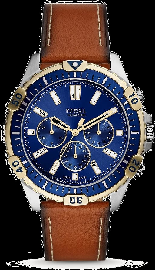 Montre Fossil FS5625 homme cadran bleu bracelet cuir