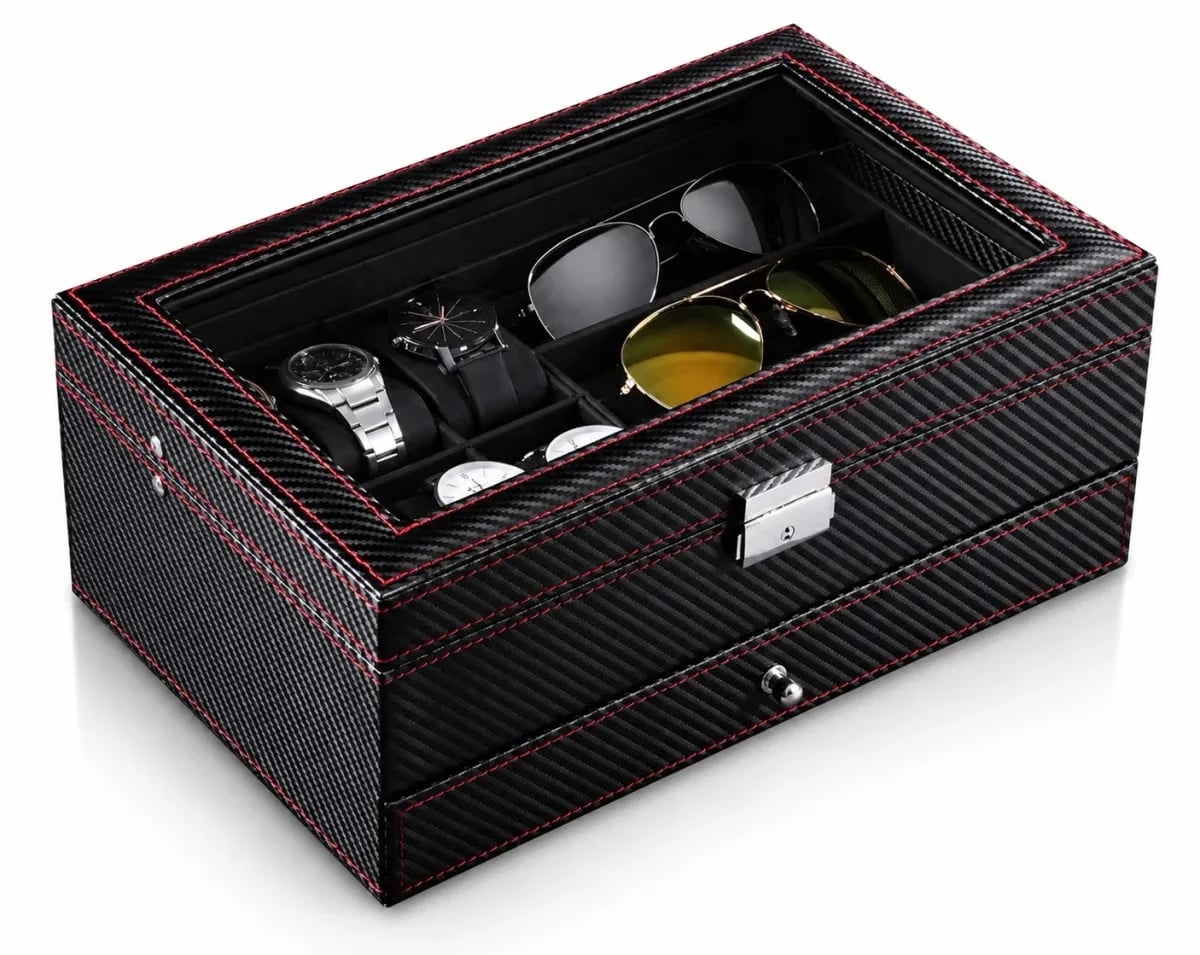 Coffret Monza effet carbone à montres et bijoux avec double tiroir vue 2