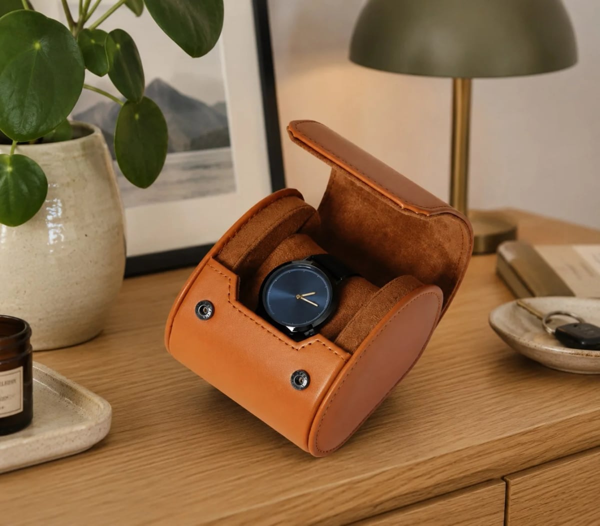 Étui Verona cuir végétalien marron clair pour 1 montre vue 2