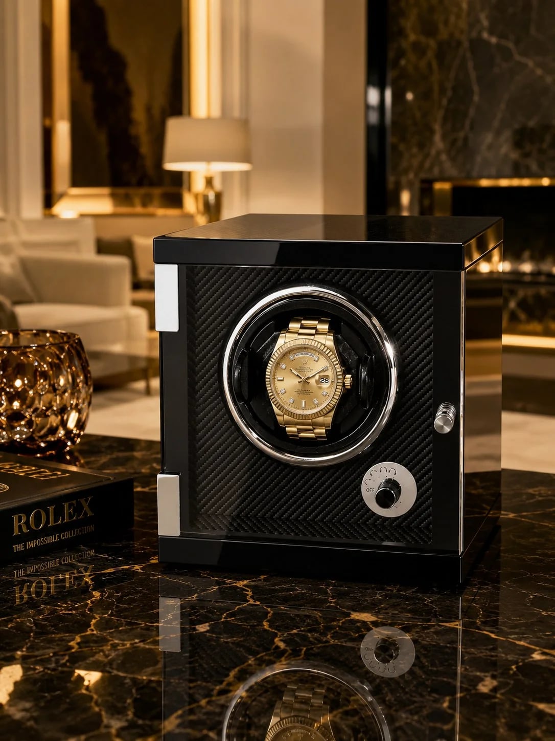Remontoir à montre automatique Imola noir laqué fibre de carbone 1 montre vue 2
