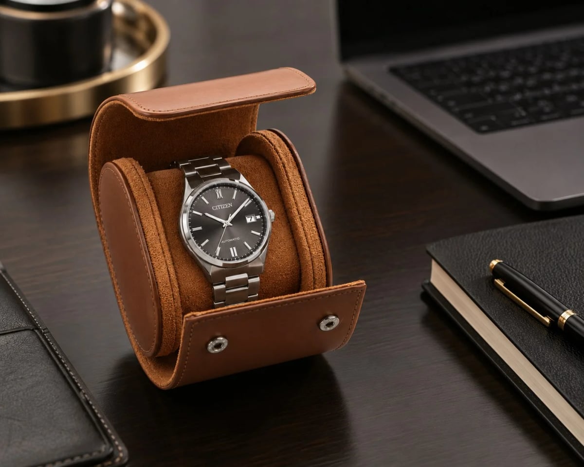 Pochette voyage Trieste marron pour 1 montre, fermeture rabat vue 2