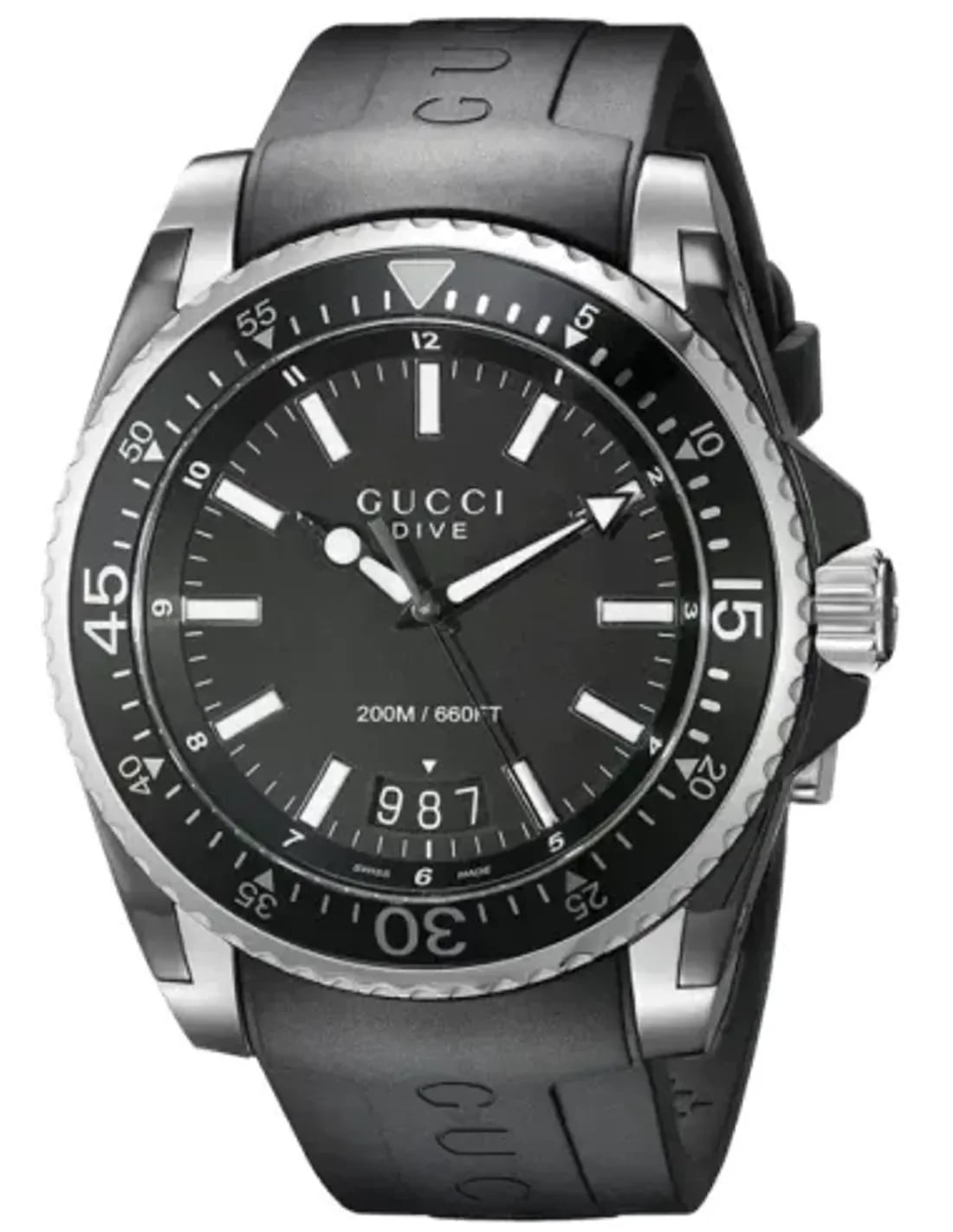 Montre Gucci YA136204 homme cadran noir bracelet caoutchouc / silicone