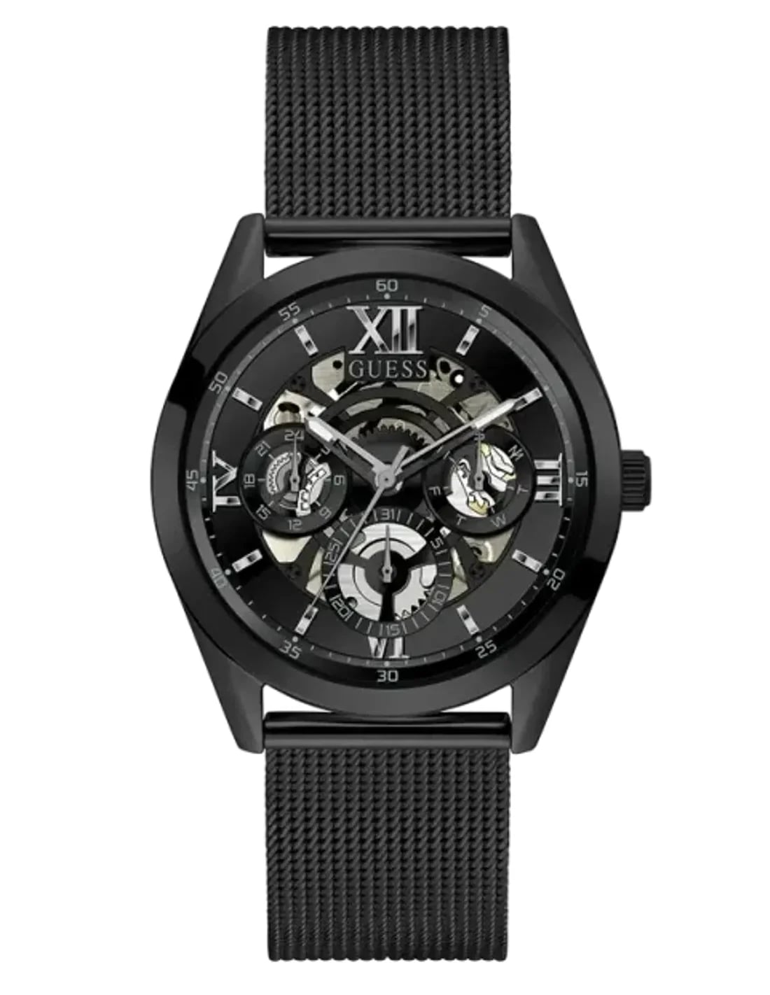 Montre Homme Guess GW0368G3 bracelet maille en acier noir cadran noir