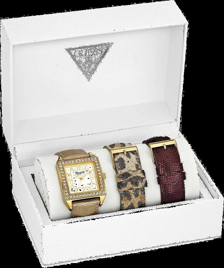 Montre Guess W0068L2 avec cadran noir motif animal et trois bracelets interchangeables