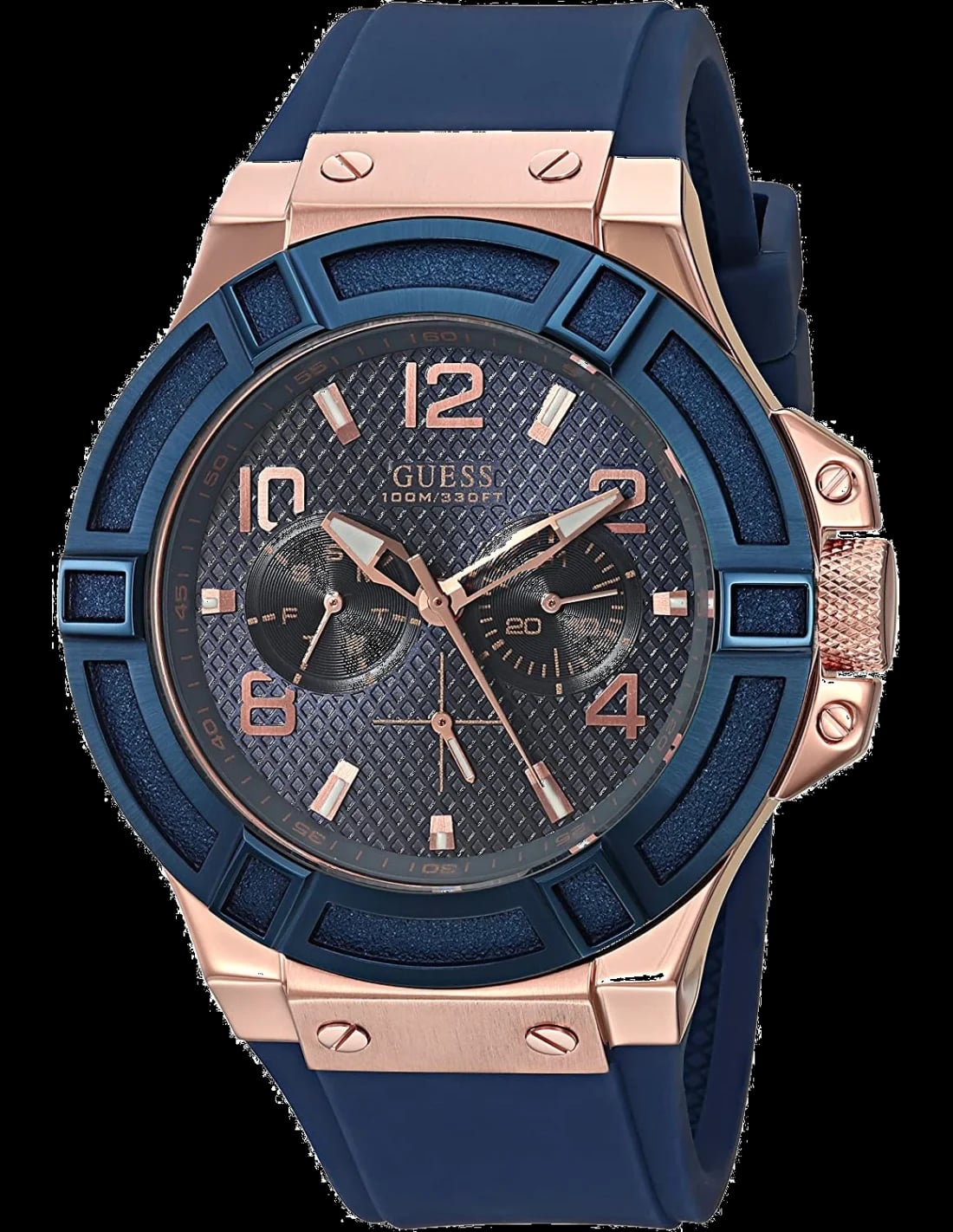 Montre Guess W0247G3 homme cadran bleu bracelet caoutchouc / silicone